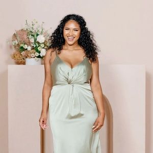 Revelry Satin Giada Sage Green Dress
